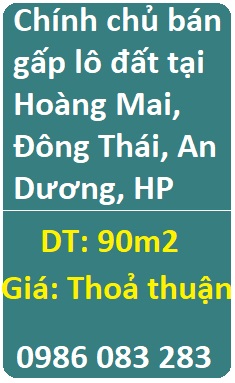Chính chủ bán gấp lô đất tại Hoàng Mai, Đông Thái, An Dương, HP; 0986083283