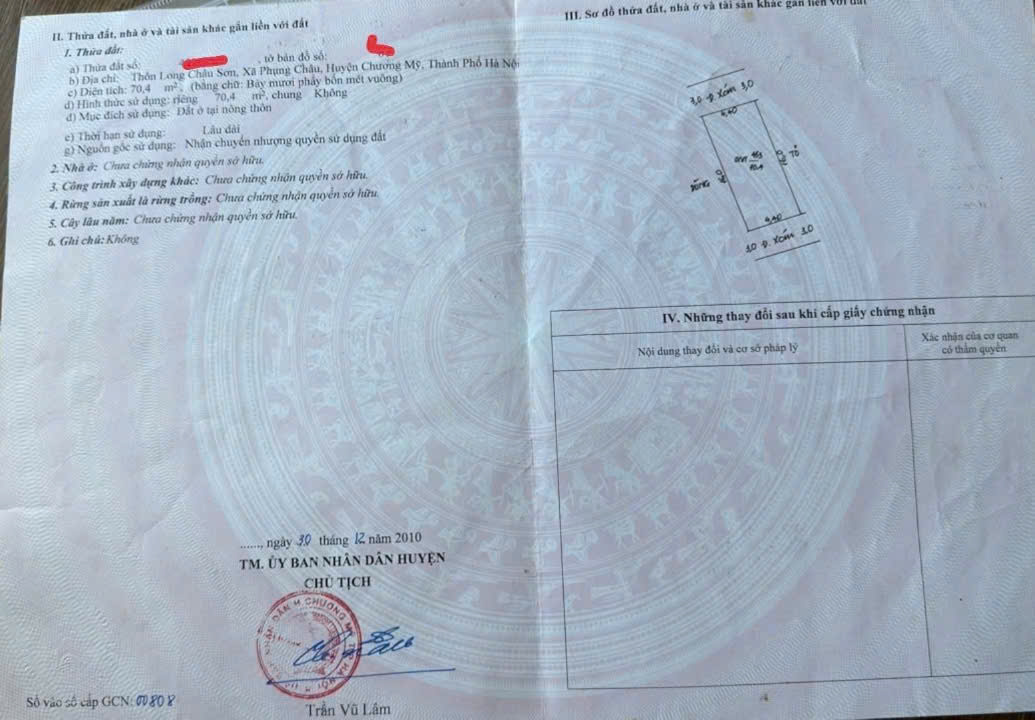 can ban lo dat dep tai thon long son, phung chau, chuong my, hn; 0984299511