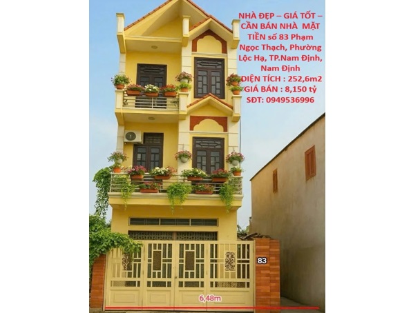 ⭐️ban nha mat tien so 83 pham ngoc thach (p.loc ha, tp.nam dinh), p.thien truong, ninh binh, 0949536996