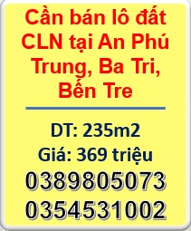 ⭐Cần bán lô đất CLN tại An Phú Trung, Ba Tri, Bến Tre; chỉ 369triệu; 0389805073
