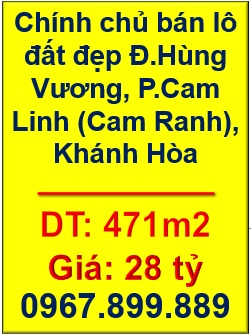 ⭐Chính chủ bán lô đất đẹp Đ.Hùng Vương, P.Cam Linh (Cam Ranh), Khánh Hòa. 0967899889