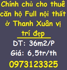 ⭐Chính chủ cho thuê căn hộ Full nội thất ở Thanh Xuân vị trí đẹp, 6,5tr/th; 0973123325