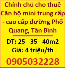 ⭐Chính chủ cho thuê Căn hộ mini trung cấp - cao cấp đường Phổ Quang, Tân Bình, Giá chỉ 4 Tr/th; 0905032228
