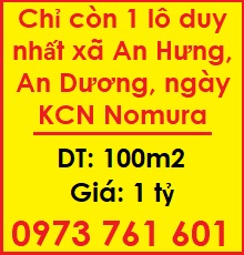 ⭐️Chỉ còn 1 lô duy nhất 100m2 xã An Hưng, An Dương, ngày KCN Nomura chưa đến 1 tỷ, 0973761601