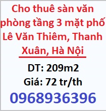 ⭐️Cho thuê sàn văn phòng tầng 3 mặt phố Lê Văn Thiêm, Thanh Xuân; 72tr/th; 0968936396