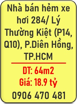 ⭐️Nhà bán hẻm xe hơi 284/ Lý Thường Kiệt (P14, Q10), P.Diên Hồng, TP.HCM, 0906470481