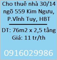 💥Cho thuê nhà 30/14 ngõ 559 Kim Ngưu, P.Vĩnh Tuy, HBT; 11tr/th; 0916029986