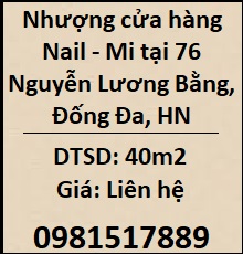 💥Nhượng cửa hàng Nail - Mi tại 76 Nguyễn Lương Bằng, Đống Đa; 0981517889